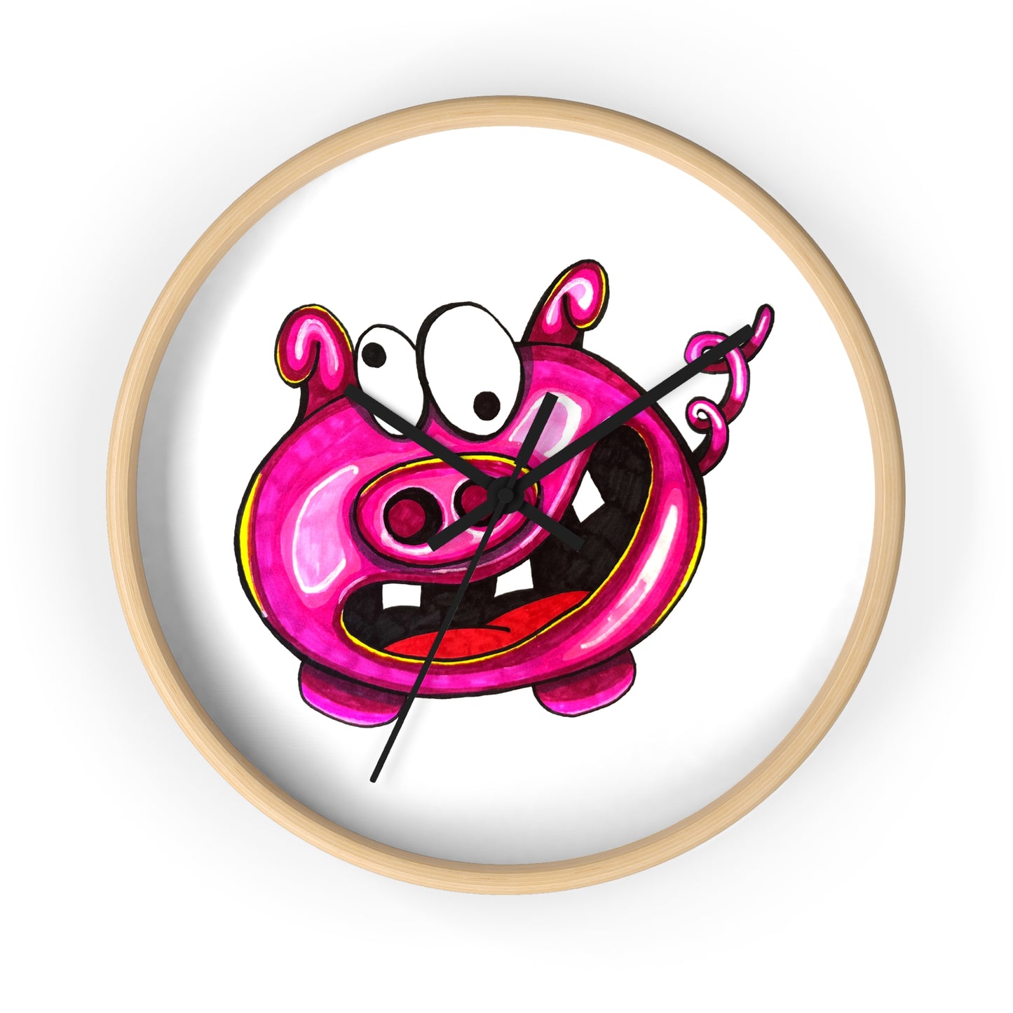 Pink Cartoon Pig Wall Clock — Cute Whimsical Nursery Decor