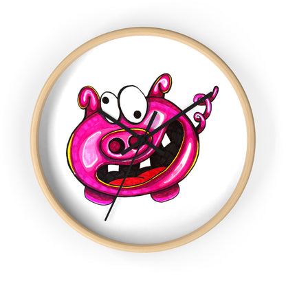 Pink Cartoon Pig Wall Clock — Cute Whimsical Nursery Decor
