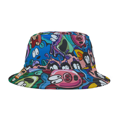 Colorful Cartoon Faces Bucket Hat — Funky All-Over Print Sun Hat