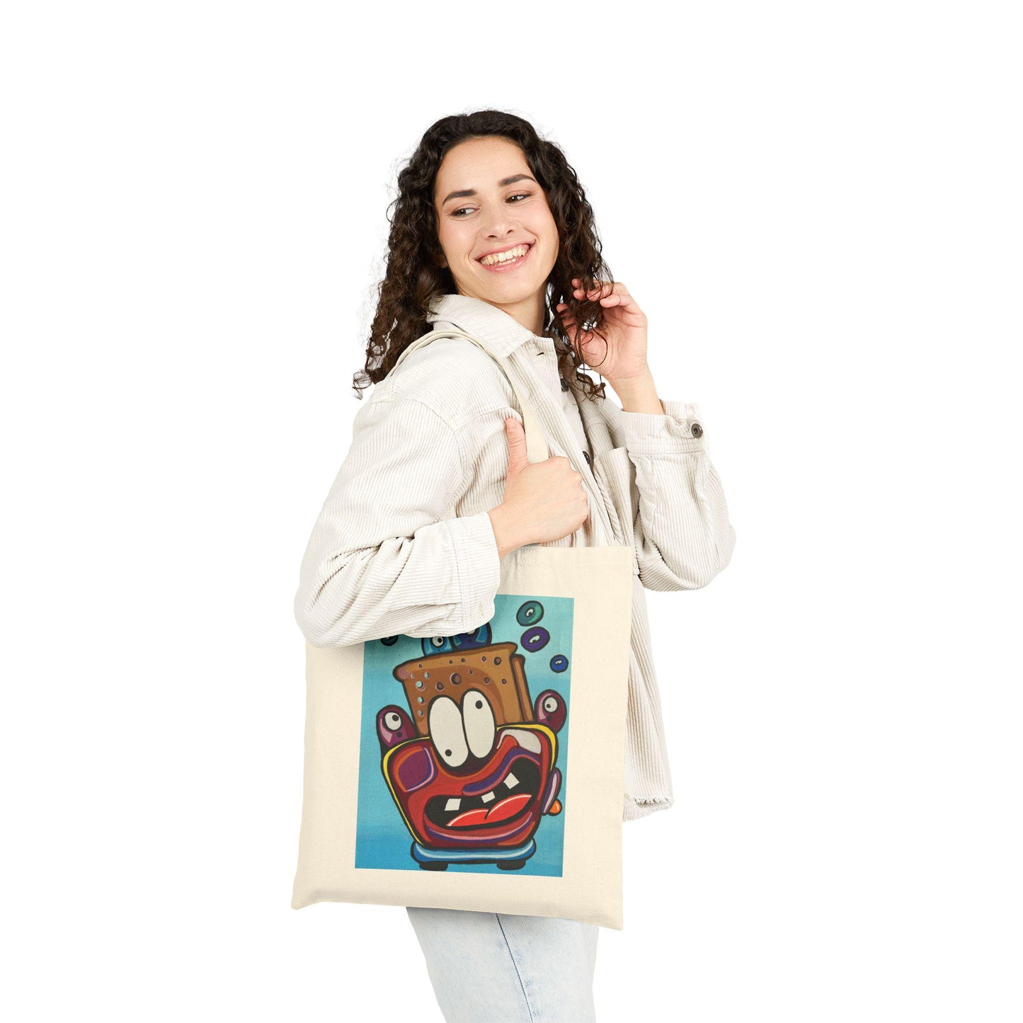 Funny Sponge Bob Inspired Cotton Canvas Tote Bag, Reusable Shopping Bag, Gift for Kids, Beach Tote, Eco-Friendly Bag